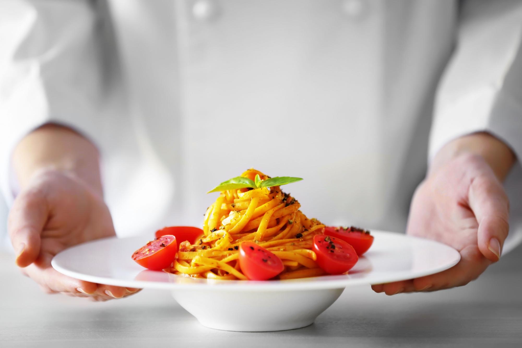 Elegant plated pasta with garnish